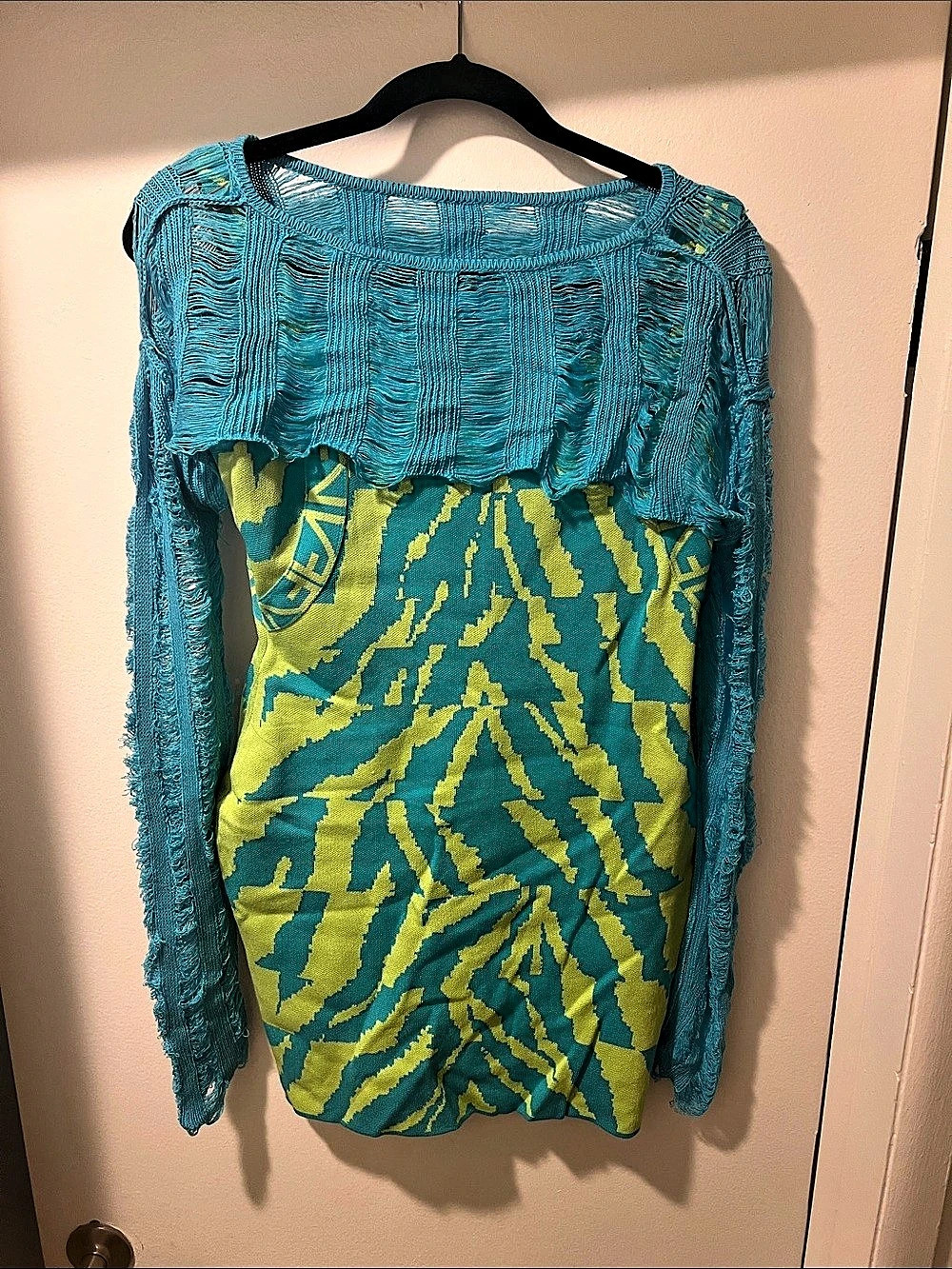 Blue & Green Abstract Mini Dress